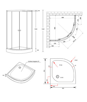 Душевая кабина Lidz Wieza SC80x80.SAT.LOW.L Linie