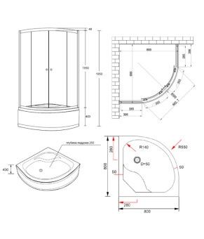Душевая кабина Lidz Wieza SC80x80.SAT.HIGH.L Linie