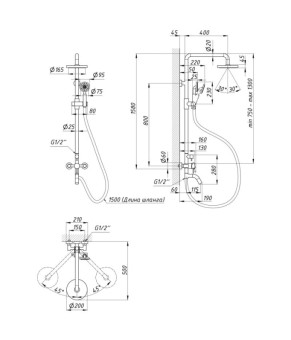 Универсальная душевая система Lidz Aria 1030 с изливом, никель (k35) LDARI1030NKS34932