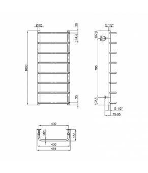 Водяной полотенцесушительLidz Standard (CRM) D32/20х1/2" 400x1000 P8