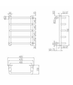 Водяной полотенцесушитель Lidz Standard (CRM) D32/20х1/2" 400x700 P5