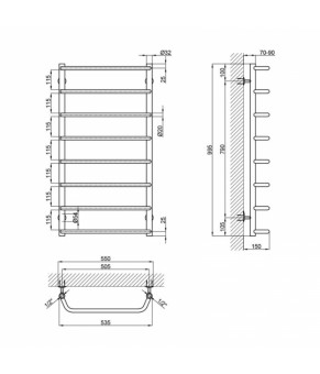 Водяной полотенцесушитель Lidz Standard (CRM) D32/20х1/2" 500x1000 P8