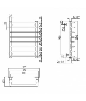 Водяной полотенцесушительLidz Standard (CRM) D32/20х1/2" 500x1200 P8