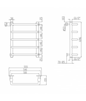 Водяной полотенцесушитель Lidz Standard (CRM) D32/20х1/2" 500x700 P5