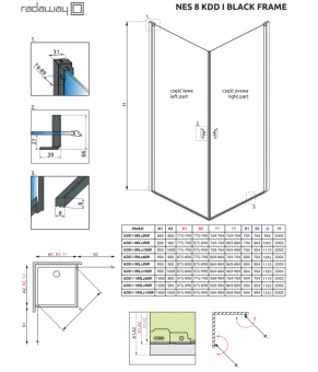 Часть кабины Radaway Nes 8 Black KDD I Frame 80 10071080-54-56