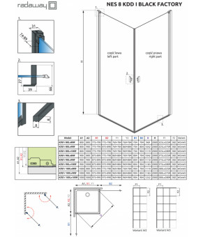 Частина кабіни Radaway Nes 8 Black KDD I Factory 80 10071080-54-55