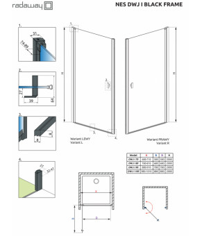Душевые двери Radaway Nes Black DWJ I Frame 90 10026090-54-56