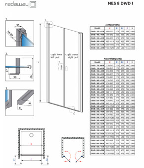 Створка дверей подвижная Radaway Nes 8 Black DWD I 35 10077035-54-01