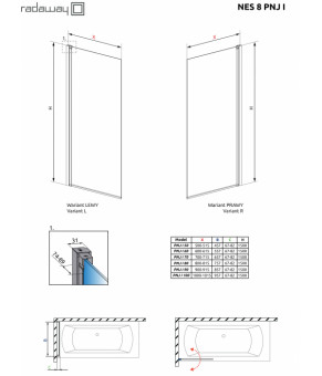 Шторка для ванны Radaway Nes 8 PNJ I 90 10061090-01-01