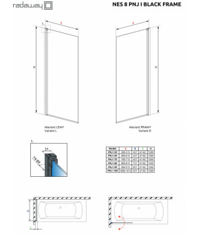 Шторка для ванны Radaway Nes 8 Black PNJ I Frame 50 10061050-54-56