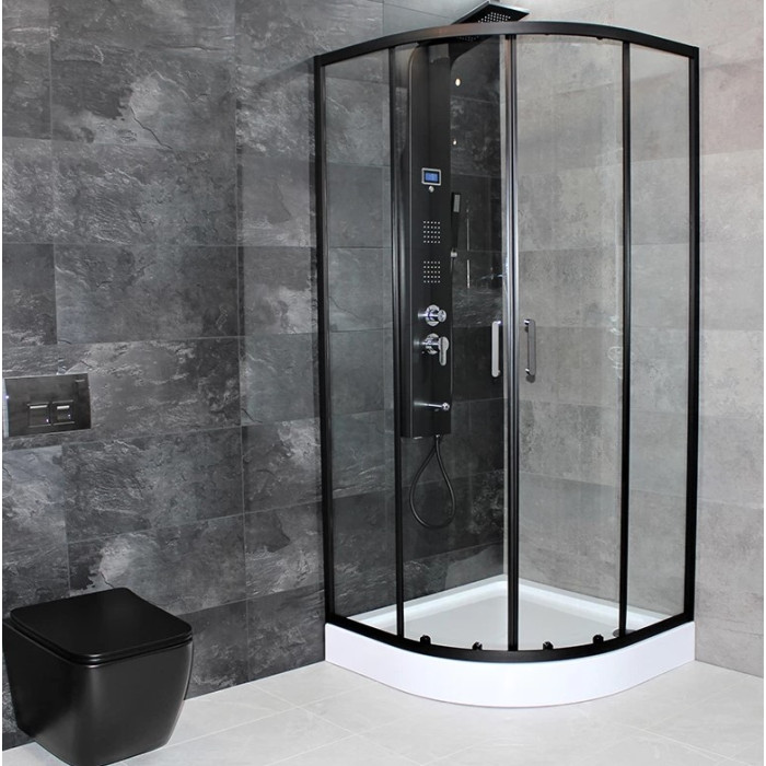 Душевая кабина Dusel EF-182B Black Matt, 90х90х190, двери раздвижные, прозрачное стекло, 518291