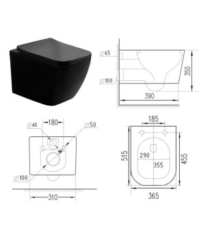 Унитаз подвесной DUSEL CUBIS Black Matt DWHT10201030RВ с сиденьем Slim Soft-Close