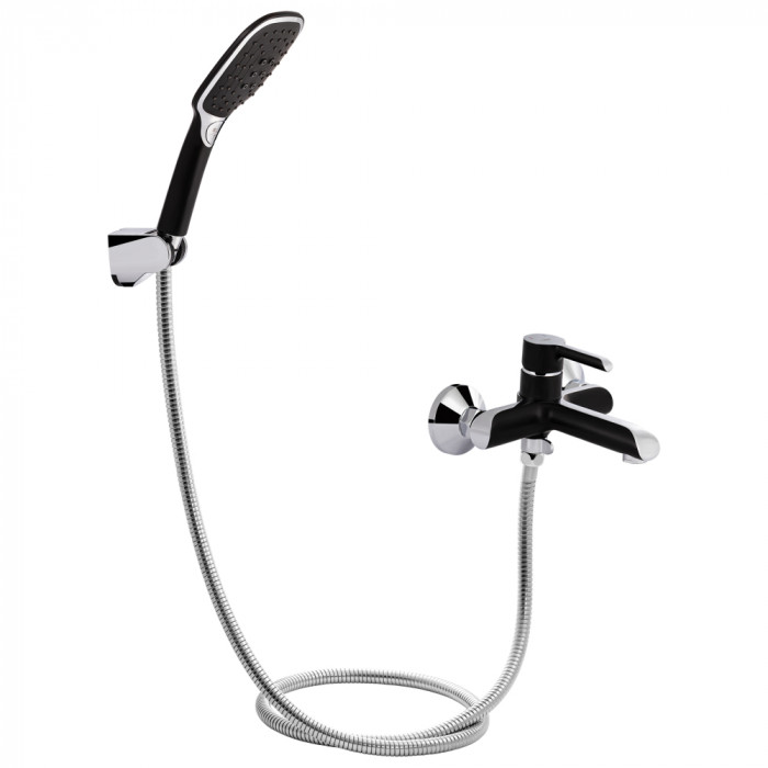Смеситель для ванны Qtap Grand QTGRABCR006 Chrome/Black (с душем)