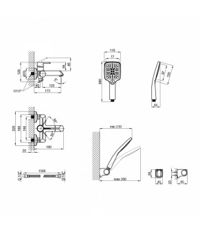 Смеситель для ванны Qtap Grand с душевым гарнитуром QTGRACRM006 Хром