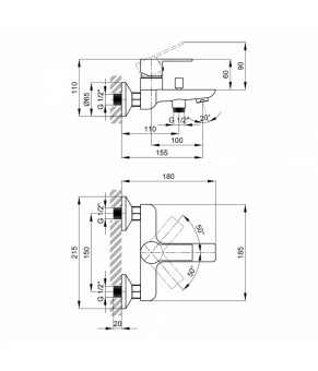 Смеситель для ванны Qtap Ustek 3016107DCW