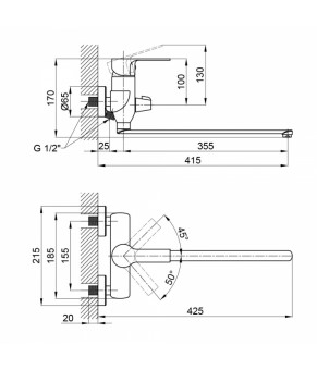 Смеситель для ванны Qtap Ustek 3216107GCW