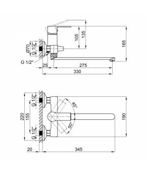 Смеситель для ванны Qtap Vitkov 3219104GC