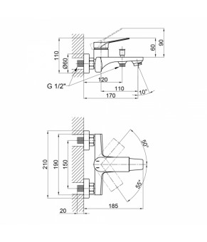 Смеситель для ванны Qtap Skalna 3026101DC