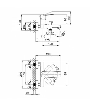 Смеситель для ванны Qtap Terezin 3024101GC