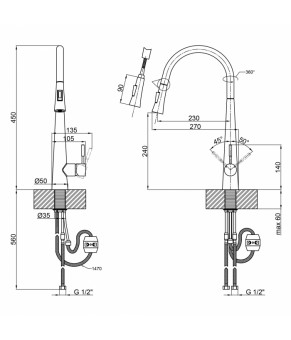 Смеситель для кухни Qtap Evicka с выдвижным изливом Brushed Nickel PVD (QTEVI91103UN)