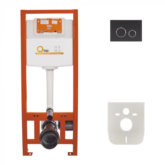 Комплект инсталляции Qtap Nest ST 4 в 1 с круглой черной панелью смыва QT0133M425M11V1146MB