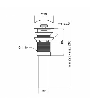Донний клапан для раковини Qtap PU03O 225х70х70 Matt black з переливом (QT066PU03OMB)