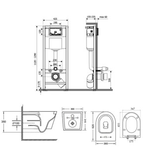 Набор Qtap инсталляция Nest QTNESTM425M11SAT + унитаз с сиденьем Jay QT07335176W