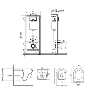 Набор Qtap инсталляция Nest QTNESTM425M11SAT + унитаз с сиденьем Swan QT16335178W