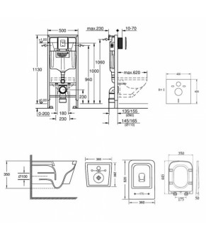 Набор инсталляция 5 в 1 Grohe Rapid SL 38827000 + унитаз с сиденьем Qtap Crow QT05335170W