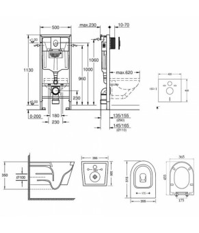 Набор инсталляция 4 в 1 Grohe Rapid SL 38722001 + унитаз с сиденьем Qtap Swan QT16335178W