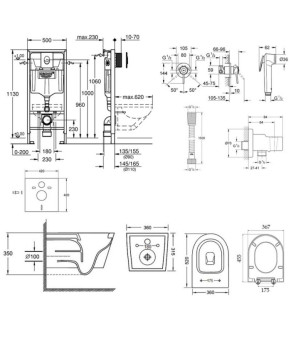 Комплект инсталляция Grohe Rapid SL 38721001 + унитаз с сиденьем Qtap Jay QT07335176W + набор для гигиенического душа со смесителем Grohe BauClassic 111048