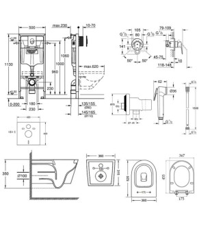 Комплект инсталляция Grohe Rapid SL 38721001 + унитаз с сиденьем Qtap Jay QT07335176W + набор для гигиенического душа со смесителем Grohe BauLoop 111042