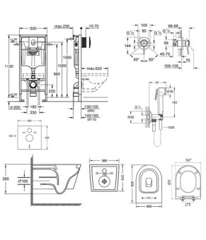 Комплект инсталляция Grohe Rapid SL 38721001 + унитаз с сиденьем Qtap Jay QT07335176W + набор для гигиенического душа со смесителем Grohe BauClassic 2904800S