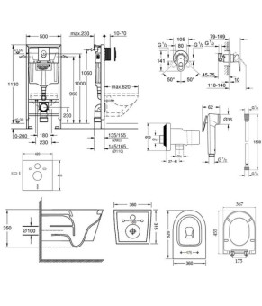 Комплект инсталляция Grohe Rapid SL 38722001 + унитаз с сиденьем Qtap Jay QT07335176W + набор для гигиенического душа со смесителем Grohe BauLoop 111042