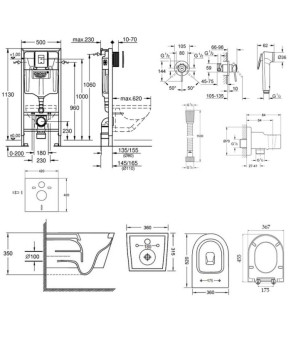 Комплект инсталляция Grohe Rapid SL 38827000 + унитаз с сиденьем Qtap Jay QT07335176W + набор для гигиенического душа со смесителем Grohe BauClassic 111048