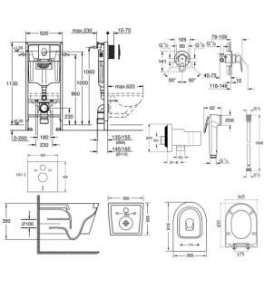 Комплект инсталляция Grohe Rapid SL 38721001 + унитаз с сиденьем Qtap Swan QT16335178W + набор для гигиенического душа со смесителем Grohe BauLoop 111042