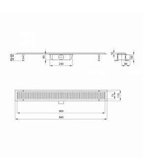 Трап линейный Qtap Dry FA304-900 с нержавеющей решеткой 900х73