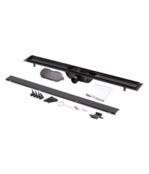 Трап линейный Qtap Dry Tile304-900MBLA с нержавеющей решеткой 900х70