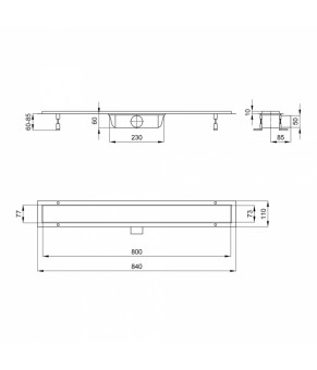 Трап линейный Qtap Dry Tile304-800MBLA с нержавеющей решеткой 800х70