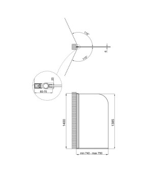 Штора на ванну Qtap Standard CRM407513APL стекло Pear 6 мм, 75х140 см, левая (SD00039718)