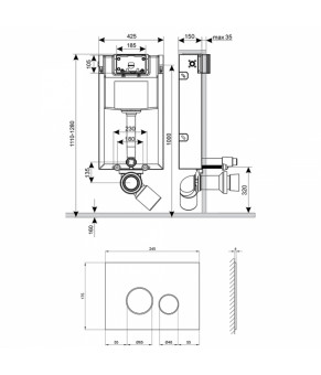 Набор инсталляция 4 в 1 Qtap Nest ST с круглой панелью смыва QT0133M425V1164GW