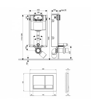 Набор инсталляция Qtap Nest ST 4 в 1 с квадратной панелью смыва QT0133M425M06028CRM