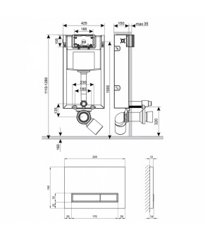 Комплект инсталляции Qtap Nest ST 4 в 1 с линейной панелью смыва QT0133M425M08V1091MB