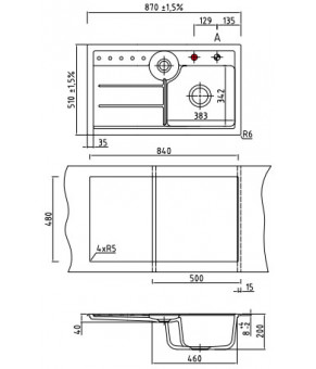 Мойка SystemCeram Sinus 87 A L/R Nero-68