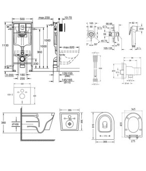 Комплект инсталляция Grohe Rapid SL 38827000 + унитаз с сиденьем Qtap Swan QT16335178W + набор для гигиенического душа со смесителем Grohe BauClassic 111048