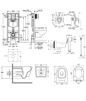 Комплект инсталляция Grohe Rapid SL 38827000 + унитаз с сиденьем Qtap Swan QT16335178W + набор для гигиенического душа со смесителем Grohe BauLoop 111042
