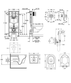 Комплект инсталляция Grohe Rapid SL 38827000 + унитаз с сиденьем Qtap Swan QT16335178W + набор для гигиенического душа со смесителем Grohe BauClassic 2904800S