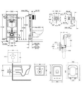 Комплект инсталляция Grohe Rapid SL 38772001 + унитаз с сиденьем Qtap Crow QT05335170W + набор для гигиенического душа со смесителем Grohe BauClassic 2904800S