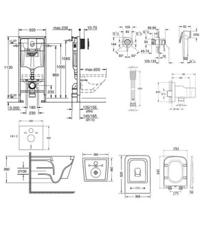 Комплект инсталляция Grohe Rapid SL 38721001 + унитаз с сиденьем Qtap Crow QT05335170W + набор для гигиенического душа со смесителем Grohe BauClassic 111048