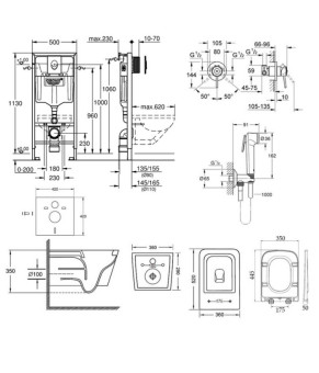 Комплект инсталляция Grohe Rapid SL 38721001 + унитаз с сиденьем Qtap Crow QT05335170W + набор для гигиенического душа со смесителем Grohe BauClassic 2904800S